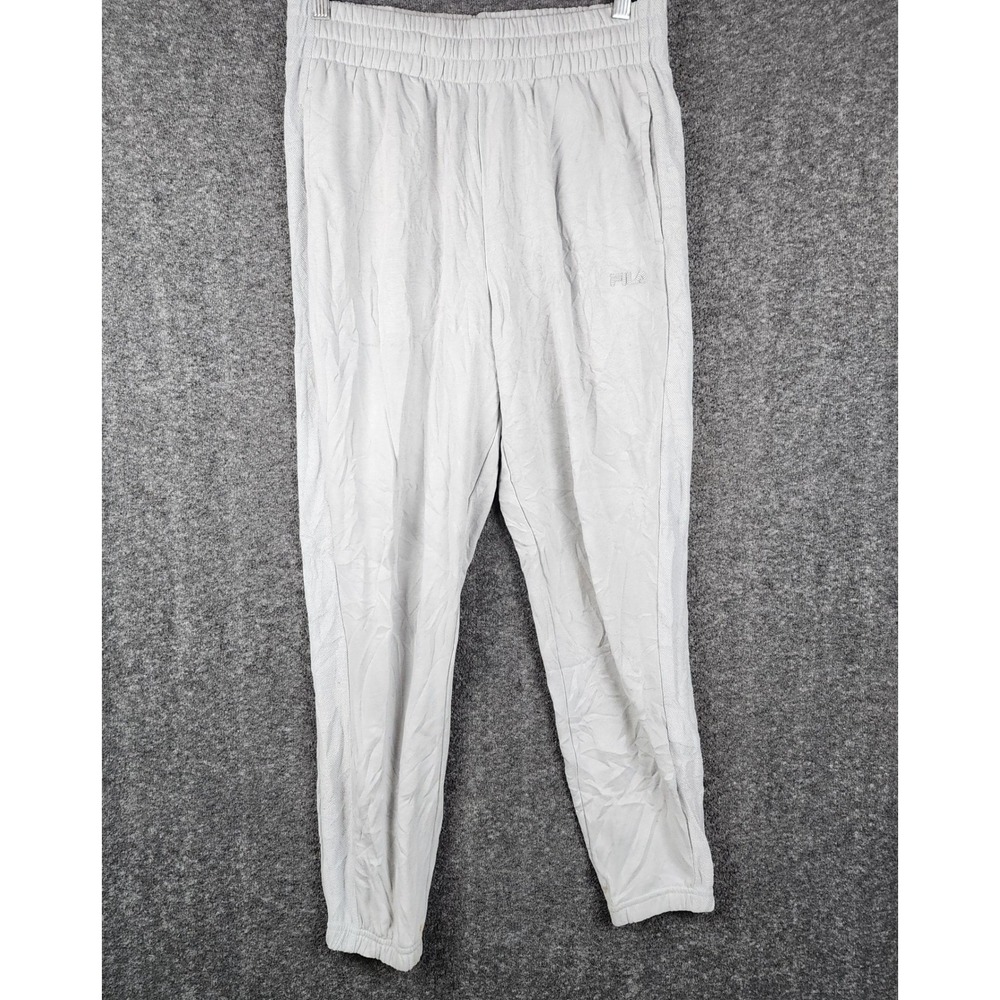 Fila‎ Jogger Sweatpants Mens Medium Grey Fleece Side Stripe Athletic Lounge